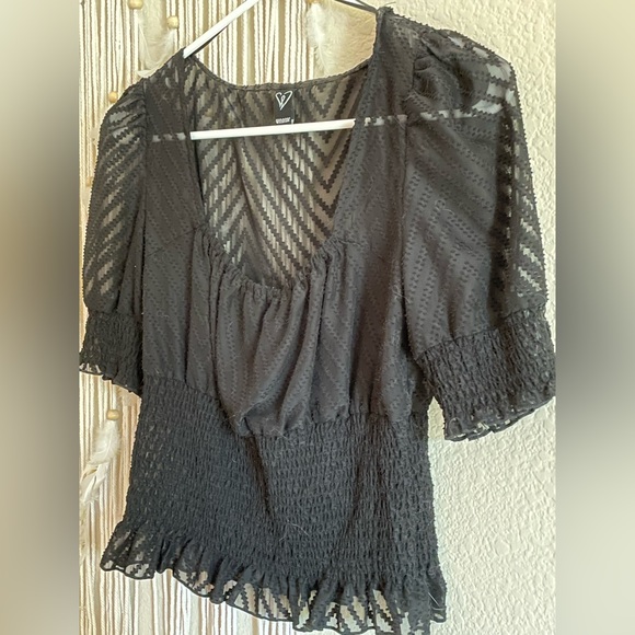 Black Rushed Crop Top- Size Medium - Picture 2 of 4